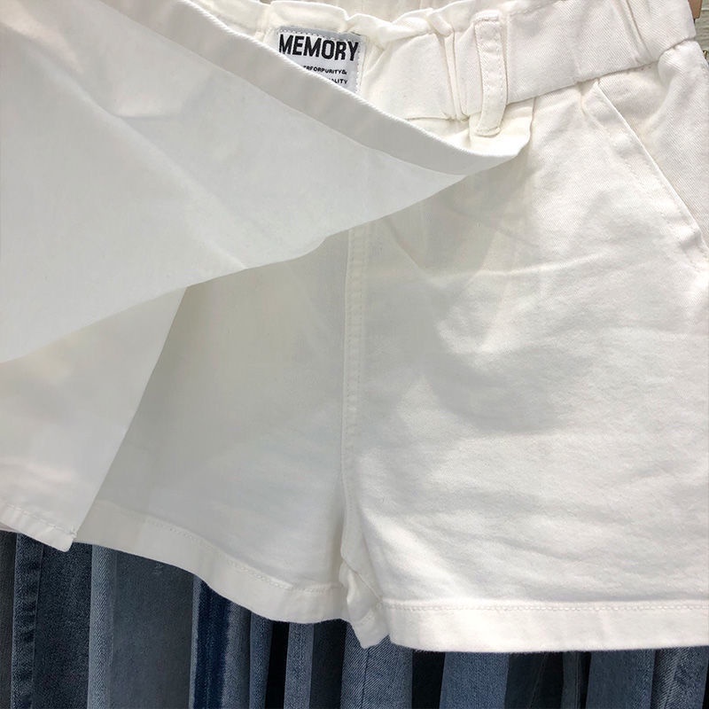 Large size fake two-piece hakama all-match elastic high waist pure cotton spring and summer white hakama women's slim A-line skirt Z3