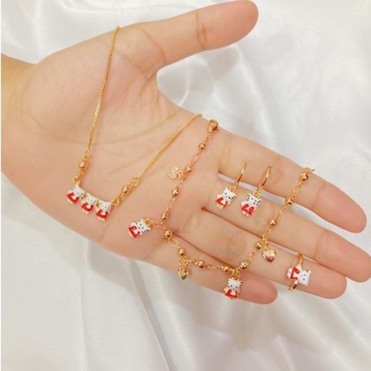 Bộ Trang Sức 4 Trong 1 Gồm Dây Chuyền + Nhẫn + Vòng Tay + Bông Tai Đính Đá Cendol (4110)