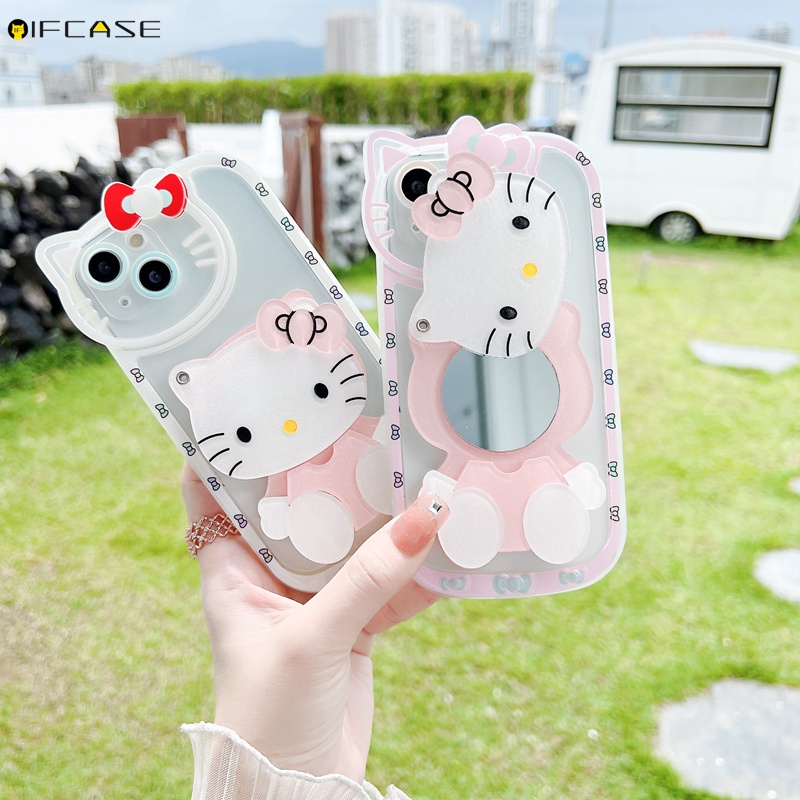 Ốp Điện Thoại Dẻo Trong Suốt Kèm Gương Trang Điểm Hình Mèo Hello Kitty Cho iPhone 13 12 12 11 Pro Max XS Max XR X