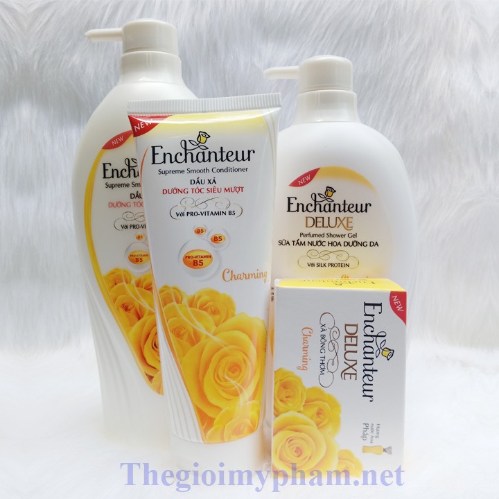 Combo Enchanteur Charming: Dầu Gội 650g + Dầu Xả 170g + Sữa Tắm 650g - Tặng 1 Xà Bông Cục
