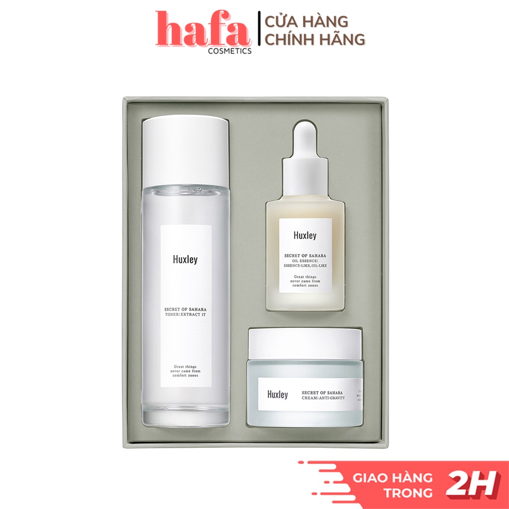 Set 3 sản phẩm dưỡng da chống lão hoá Huxley Antioxidant Trio (Toner 150ml, Essence 30ml, Cream 50ml)