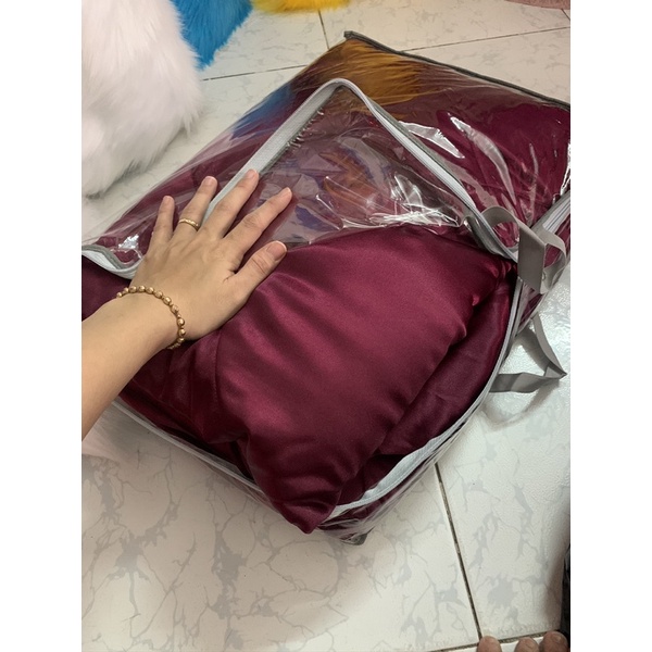 BỘ CHĂN GA PHI LỤA MÀU ĐỎ MẬN