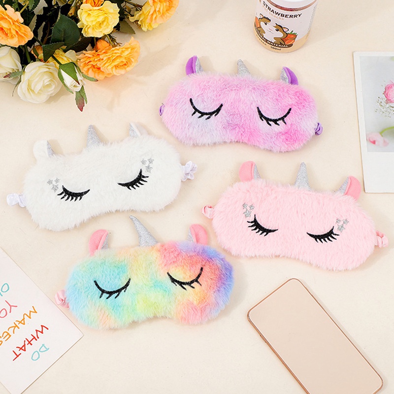 Bịt Mắt Ngủ Lông Nhung Mềm Mại Hình Kỳ Lân Dễ Thương Cho Bé Gái