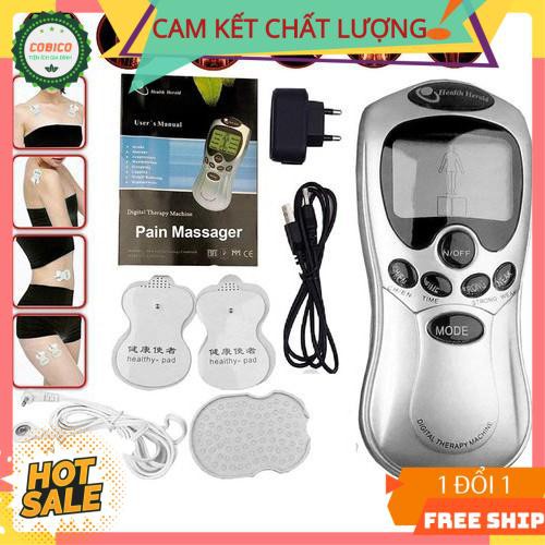 Máy massage xung điện 4 miếng dán vật lý trị liệu mát xa châm cứu bấm huyệt cầm tay lưng cổ vai gáy