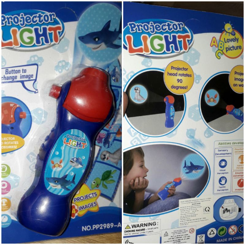 Một chiếc đèn pin chiếu xem 24 ảnh khủng long hoặc động vật biển bằng nhựa có sẵn pin