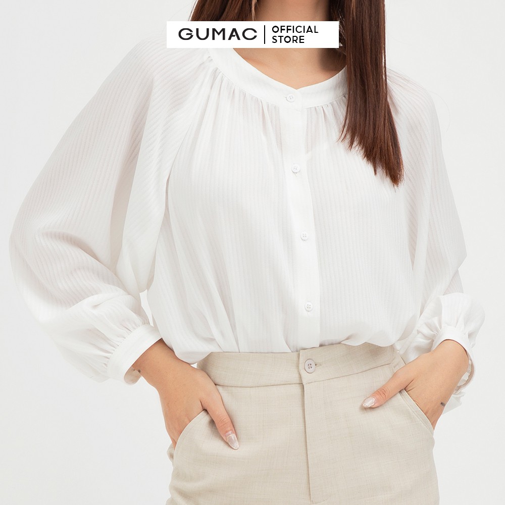 [Mã WABRGUSBD2 giảm 10% tối đa 50k đơn từ 250k] Áo sơ mi nữ cổ trụ GUMAC màu trắng trơn thanh lịch  | BigBuy360 - bigbuy360.vn