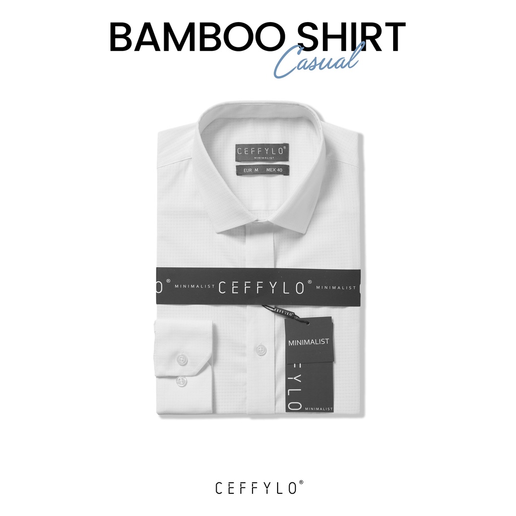 Áo Sơ Mi Nam Bamboo Dài Tay Ceffylo Chất Liệu Vải Sợi Tre Màu Trắng Thoáng Mát Form Slimfit Co Giãn Tốt Kiểu Dáng Trơn