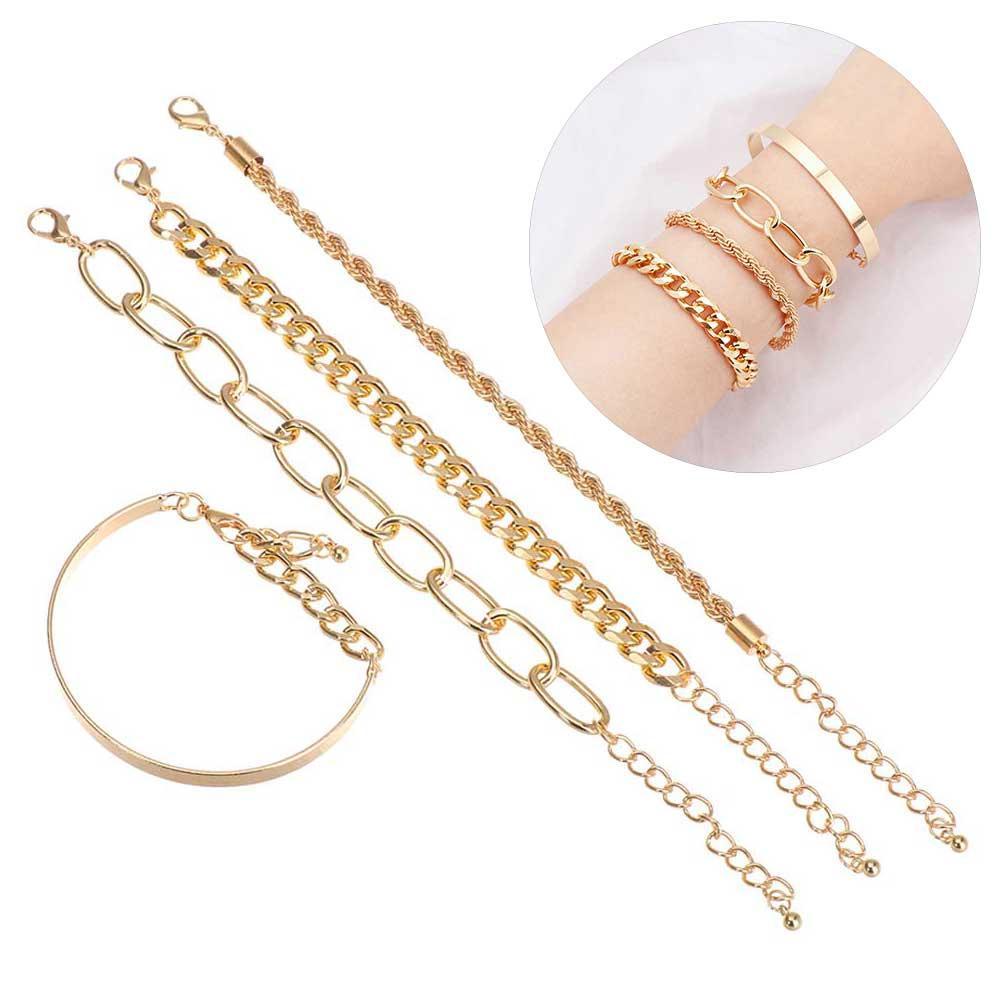 Bộ 4 Vòng Tay Dây Kim Loại Mạ Điện Điều Chỉnh Được