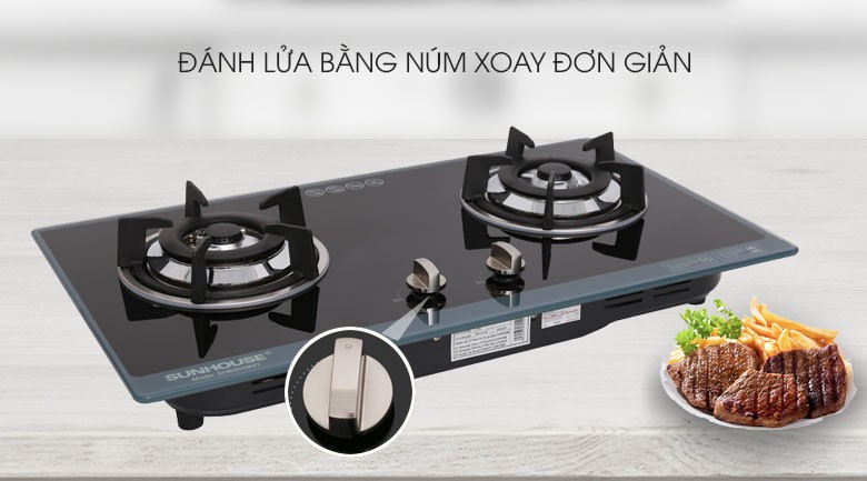 Bếp gas âm Sunhouse SHB5548MT+Chính hãng -tặng dây gas- Đánh lửa IC, kính cường lực