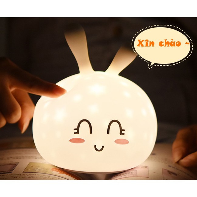 Đèn ngủ,đèn cảm ứng silicon thỏ dễ thương - Pin sạc dùng được 10 tiếng - BinaShop