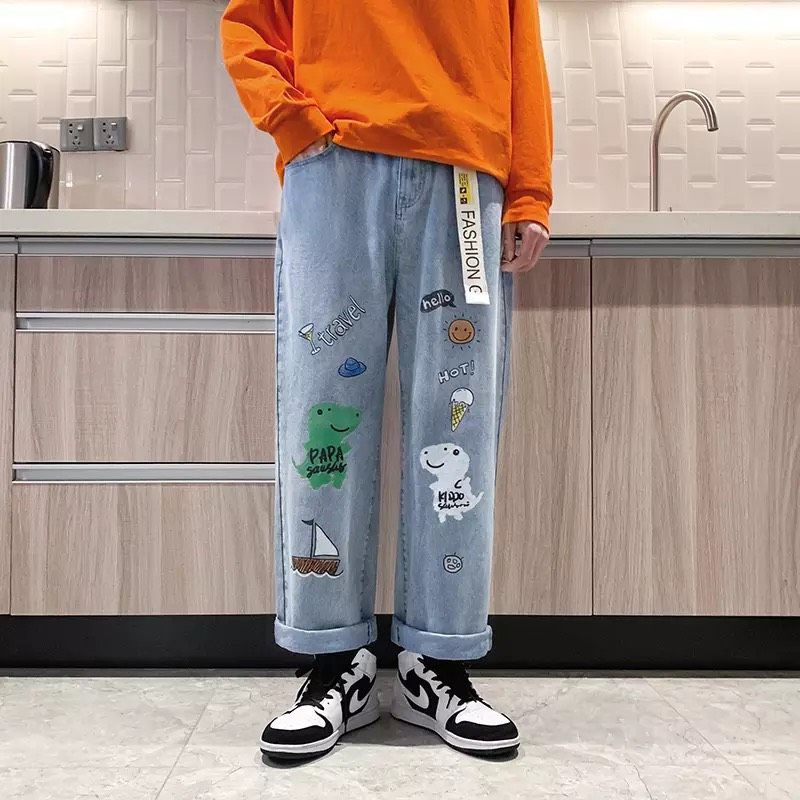 QUẦN BAGGY JEANS ỐNG RỘNG NAM-TAN-DÁNG SUÔNG -QJI3-THỜI TRANG UNISEX-có size Nam Nữ in dể phối đồ siêu đẹp màu xanh