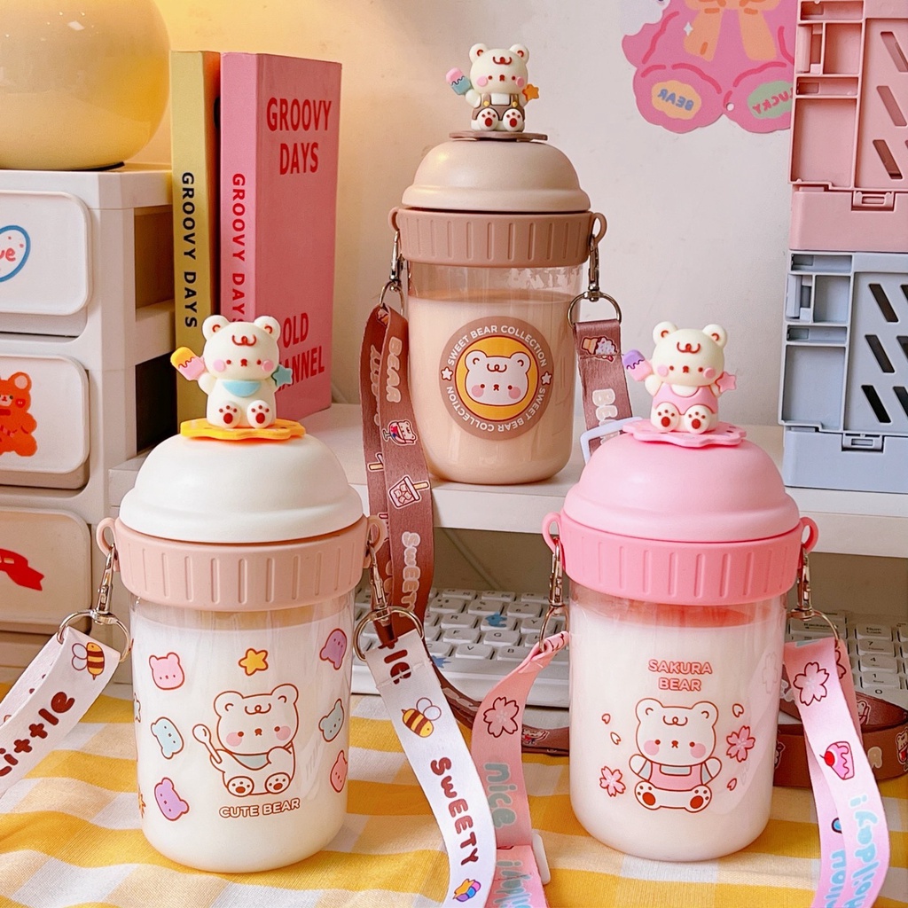 Bình Nước Giữ Nhiệt Trong Suốt 480Ml Kiểu Dáng Đáng Yêu Ngộ Nghĩnh