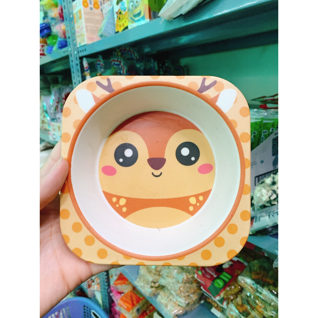 Khay bát ăn dặm chia ngăn sợi tre bamboo cho bé nhiều hình dễ thương