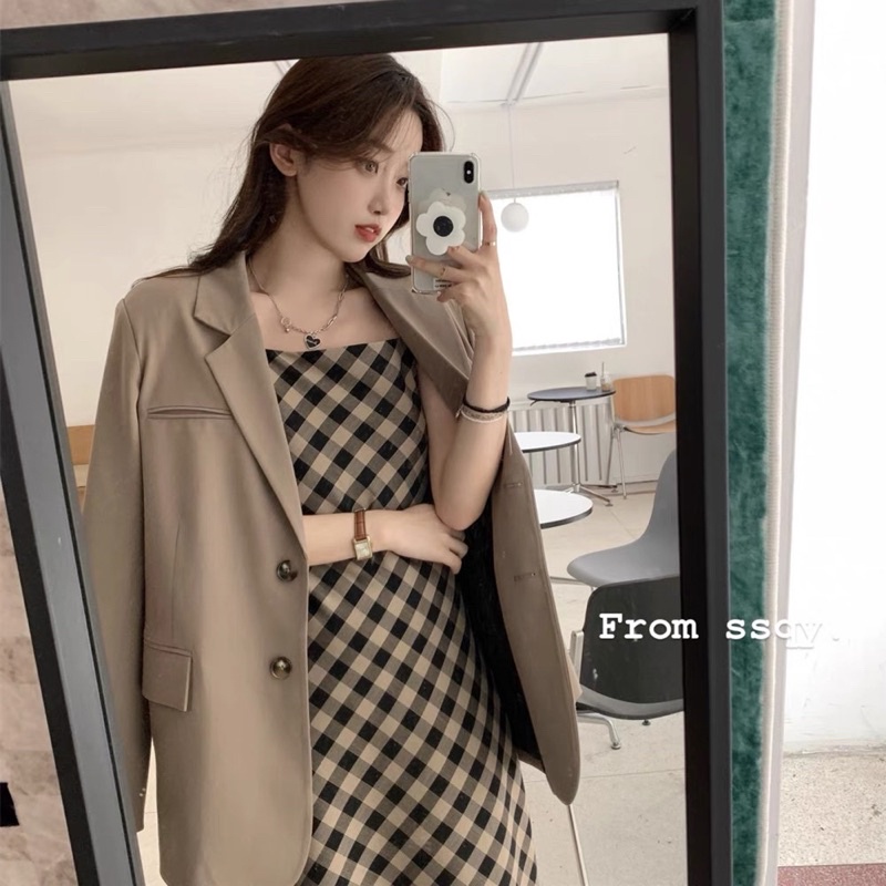 Set balzer phối đầm caro hai dây thời trang Nữ 6sstore