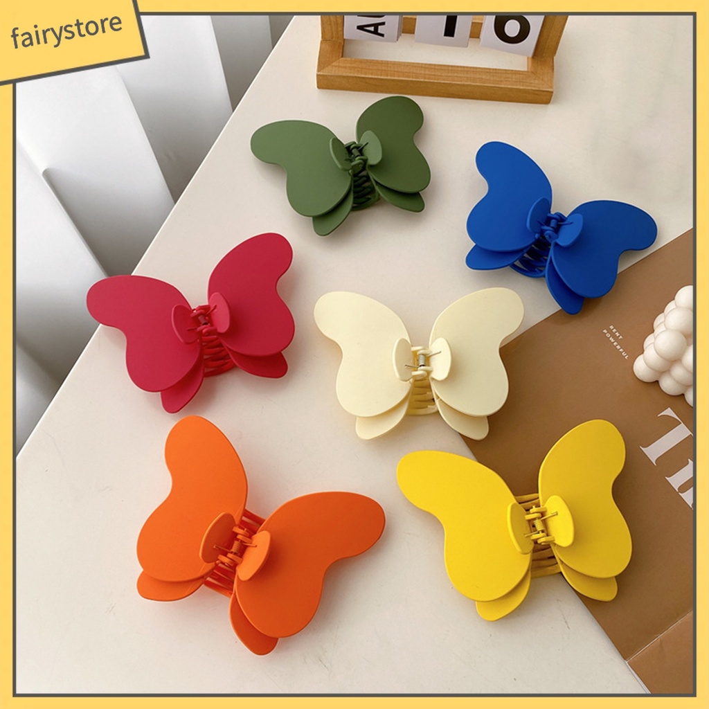 Kẹp Tóc Hai Lớp Màu Trơn Chống Nứt Nẻ Hình Bướm Dành Cho Nữ
