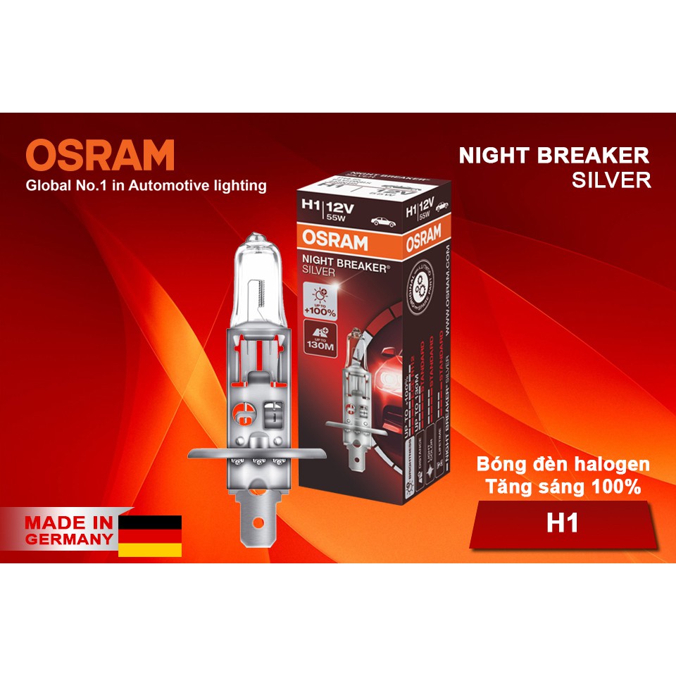 Bóng đèn halogen tăng sáng 100% OSRAM NIGHT BREAKER SILVER H1 12v 55w