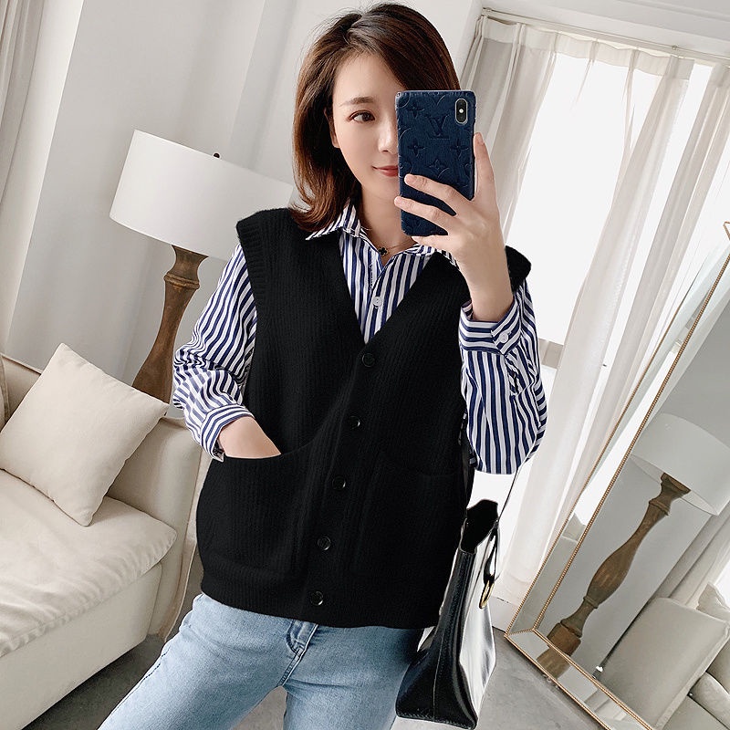 Áo Khoác Ghi Lê Không Tay Cổ Chữ V Thời Trang Thu Đông Mới Cho Nữ 2022