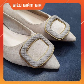Giày Búp Bê Da Lộn Đính Mặt Vuông