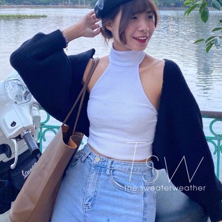 Áo thun gân cổ yếm khoét vai
