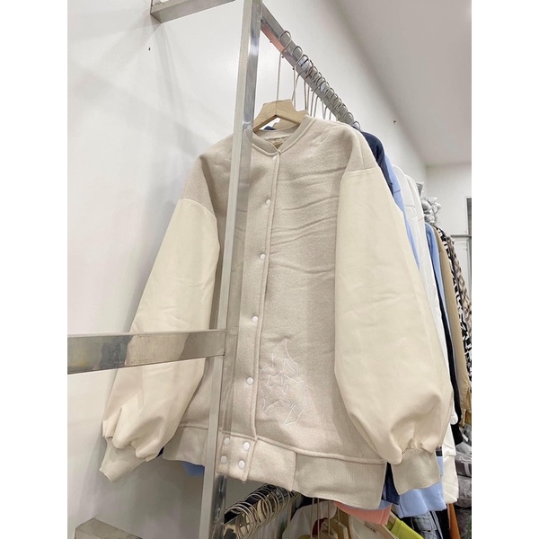 Áo Khoác Bomber thu đông nam nữ- Áo Jacket phối tay da hình thêu 2 mặt chất dày 1 lớp form thụng tay bồng Ulzzang unisex | BigBuy360 - bigbuy360.vn