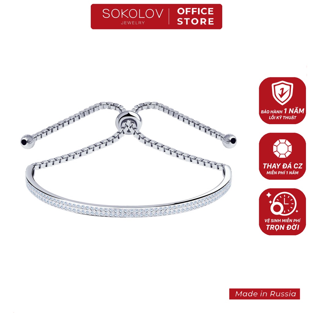 Vòng tay bạc Sokolov chính hãng dính 142 viên đá CZ 94050313-17.5