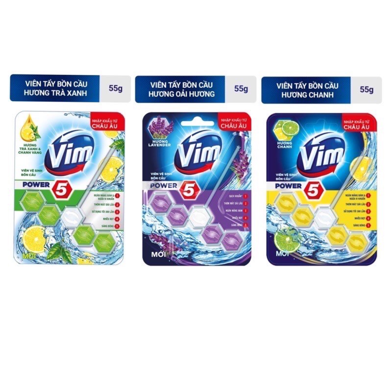 Viên treo bồn cầu VIM POWER 5 sạch khuẩn thơm mát 55g