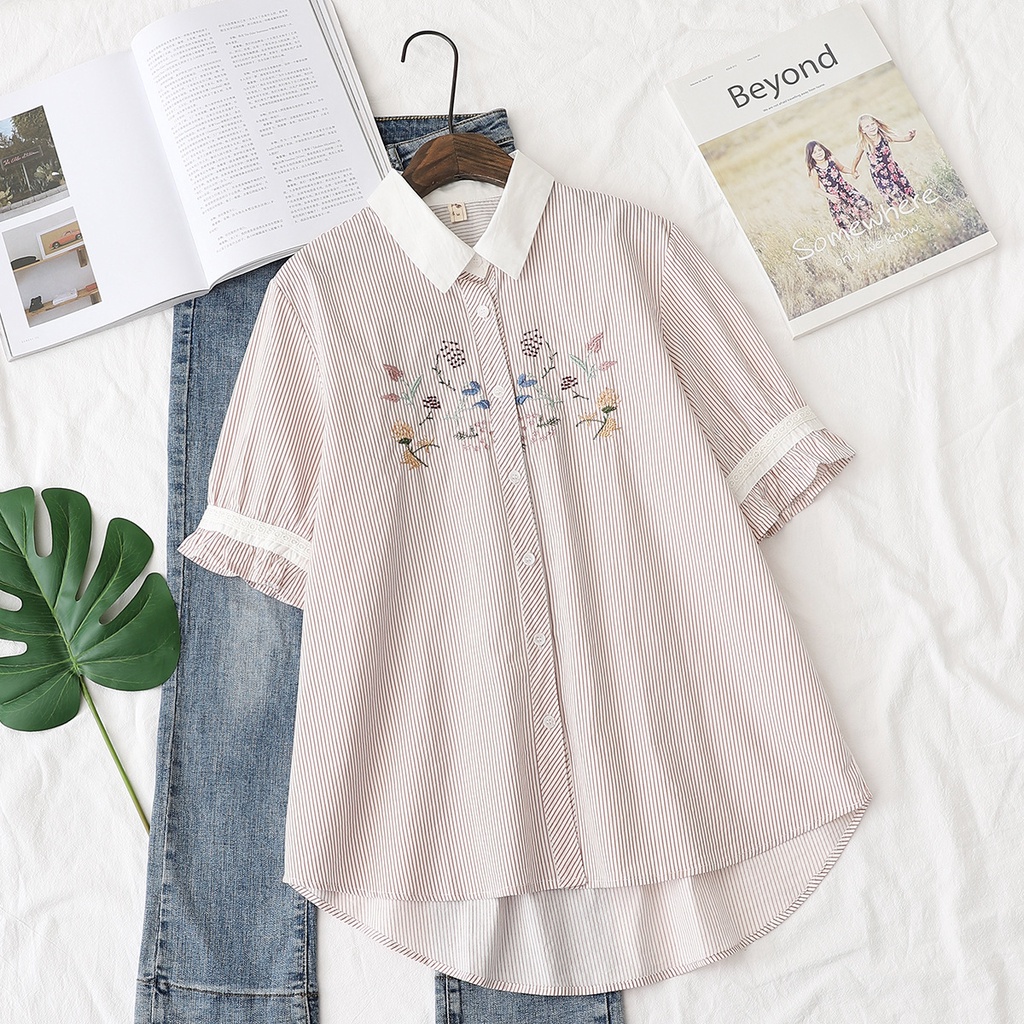 Áo Sơ Mi Cotton Trơn Tay Ngắn Thêu Hoa Thời Trang Mùa Hè Dành Cho Nữ 2022