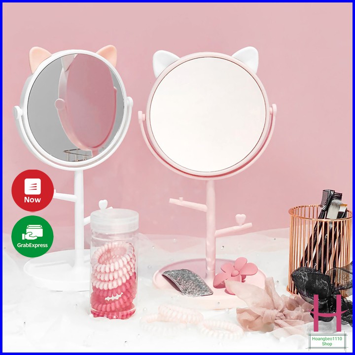 Gương Tai Mèo Để Bàn Trang Điểm Siêu Cute Xoay 360 Độ