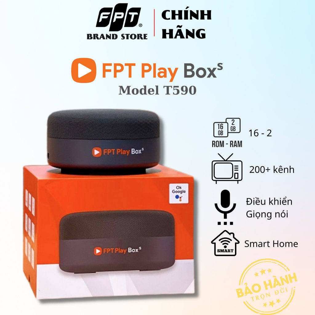 FPT PLAY BOX THUÊ BAO FPT TELECOM - Model T590 Hands-free Android TV 10 Box Kết Hợp Loa  Điều Khiển Giọng Nói + 4K