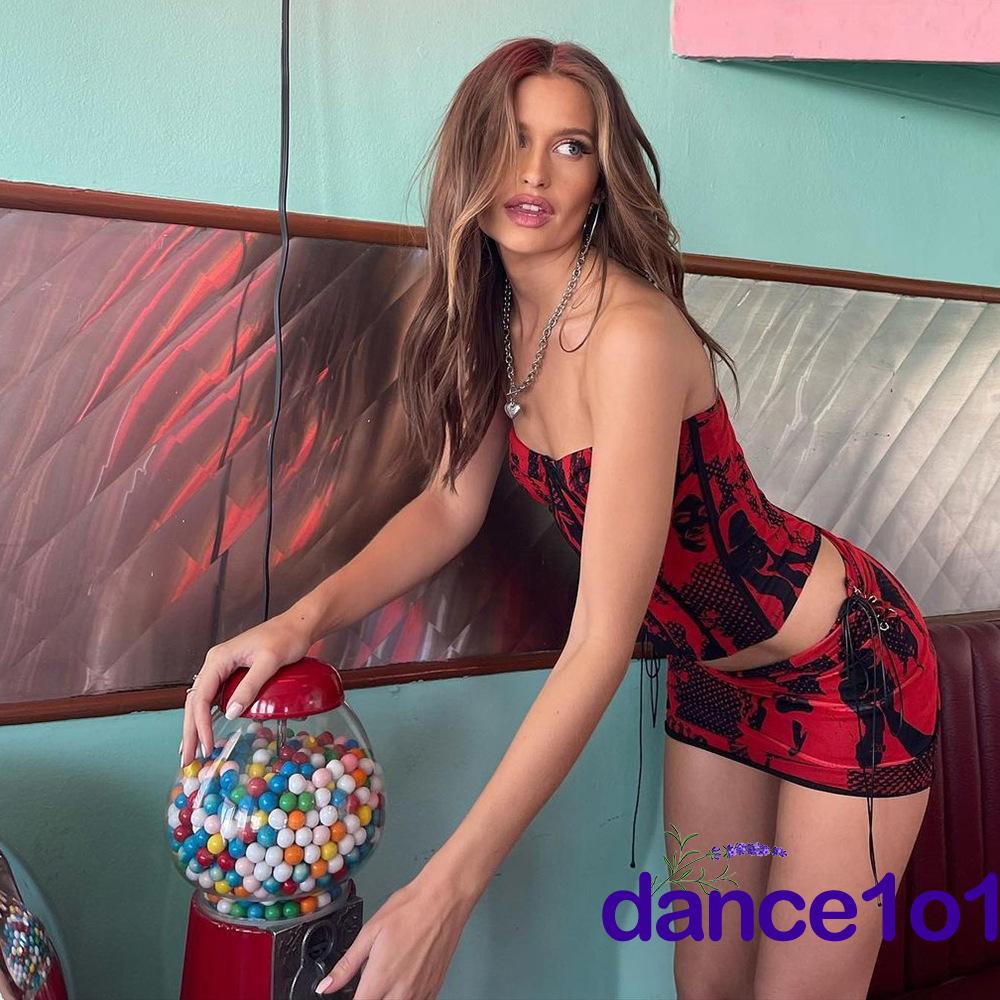 ✡Bg☾Bộ ÁO Crop-Top HọA TiếT Nhuộm + Chân VáY Lưng Cao ThờI Trang Cho Nữ