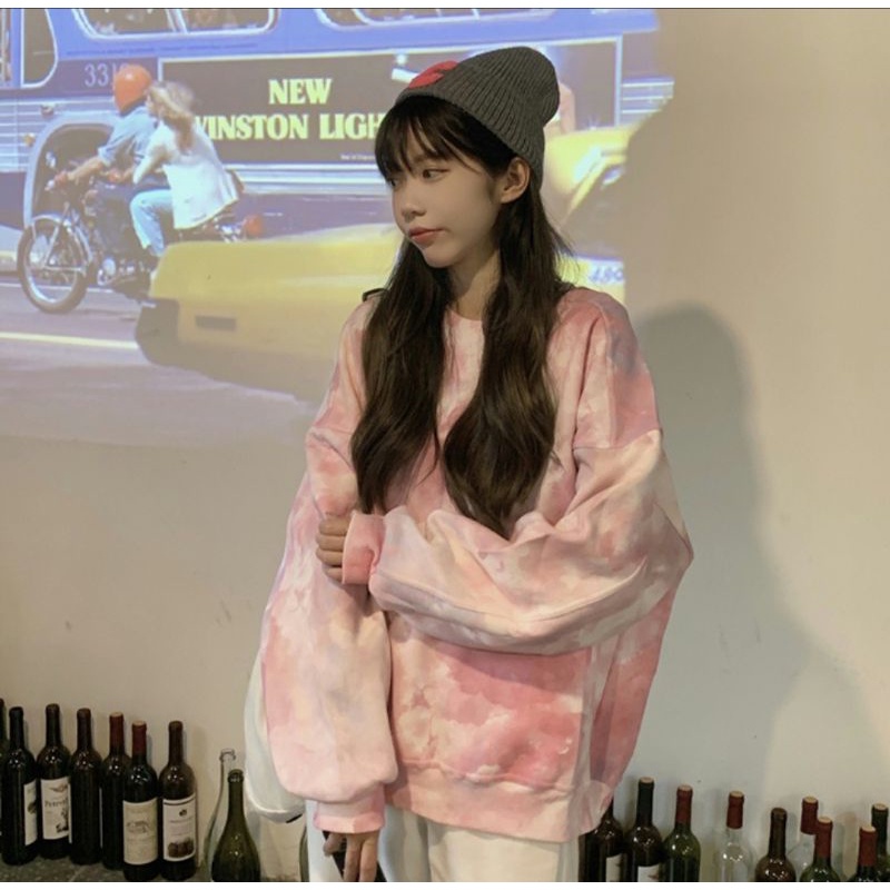 (Sẵn) Áo sweater nỉ da cá màu đỏ hồng loang ulzzang