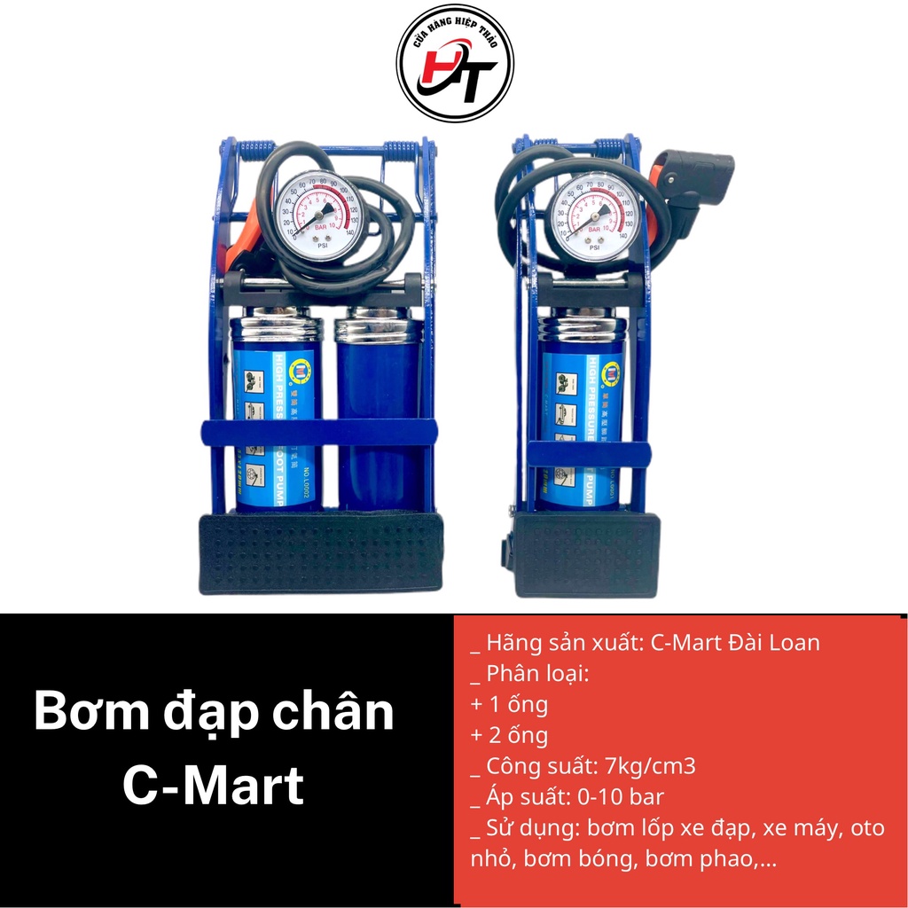 Bơm đạp chân xe máy xe đạp lốp ô tô bóng hơi 2 ống xilanh CMART L0001 BC-CM-L0001