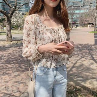 [ORDER 7-10 NGÀY] Áo voan hoa nhí tay dài thắt dây mẫu mới style Ulzzang basic