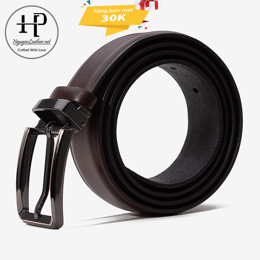 Thắt Lưng Nam Da Bò Nhập Khẩu Màu Nâu Đen, Thắt Lưng Nam Big Size Khóa Kim Phong Cách Công Sở Nguyen Leather + Đục Lỗ C