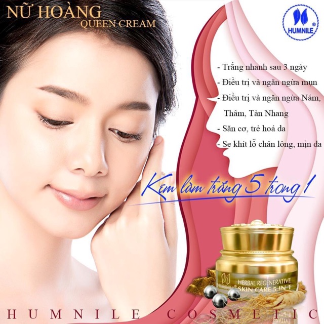 [kèm quà] QUEEN CREAM 5in1 HUMNILE - tinh chất vàng 24k ngừa lão hoá, trắng da, phục hồi da cháy nắng