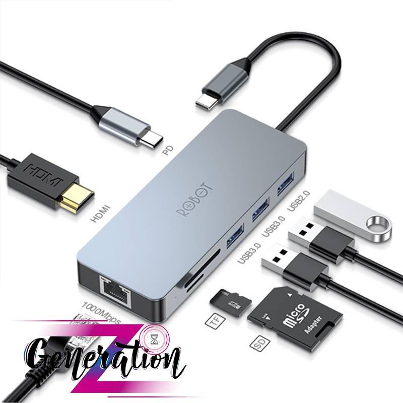 MULTIPORT HUB TYPE-C 8 IN 1 HT380 - Bộ chuyển Type-C ra HDMI/PD/SD/TF/PD Cho Macbook, Matebook HT380