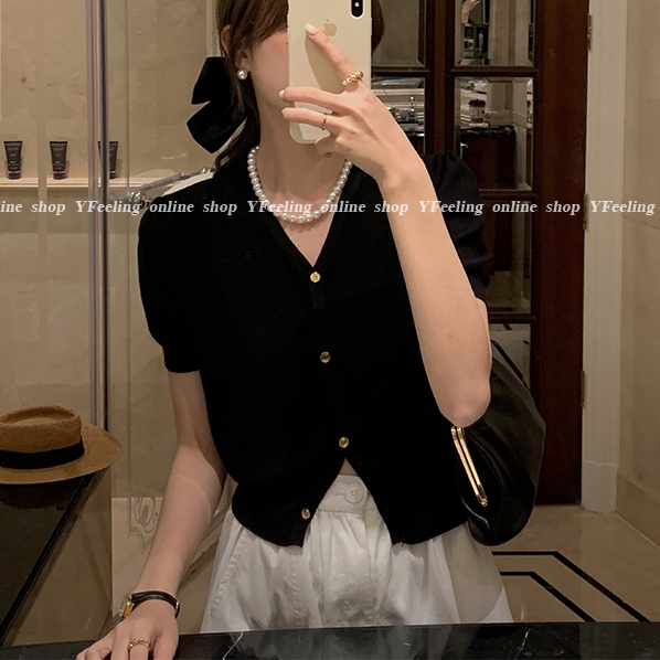 Áo SUXI dệt kim tay ngắn cổ chữ V màu sắc đơn giản dành cho nữ