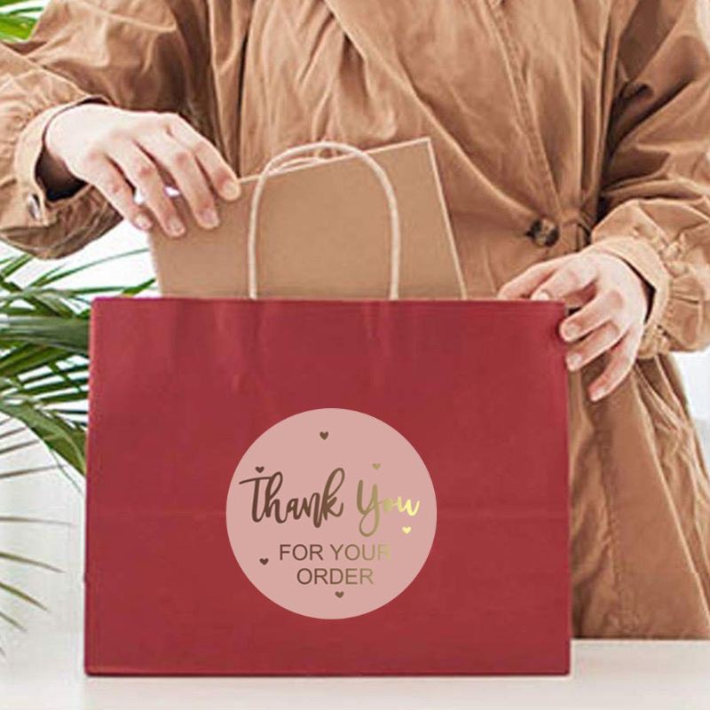 Cuộn 500 miếng dán chữ THANK YOU FOR YOUR ORDER hồng ánh kim gói hàng, gói quà, gói bánh, trang trí tiện dụng