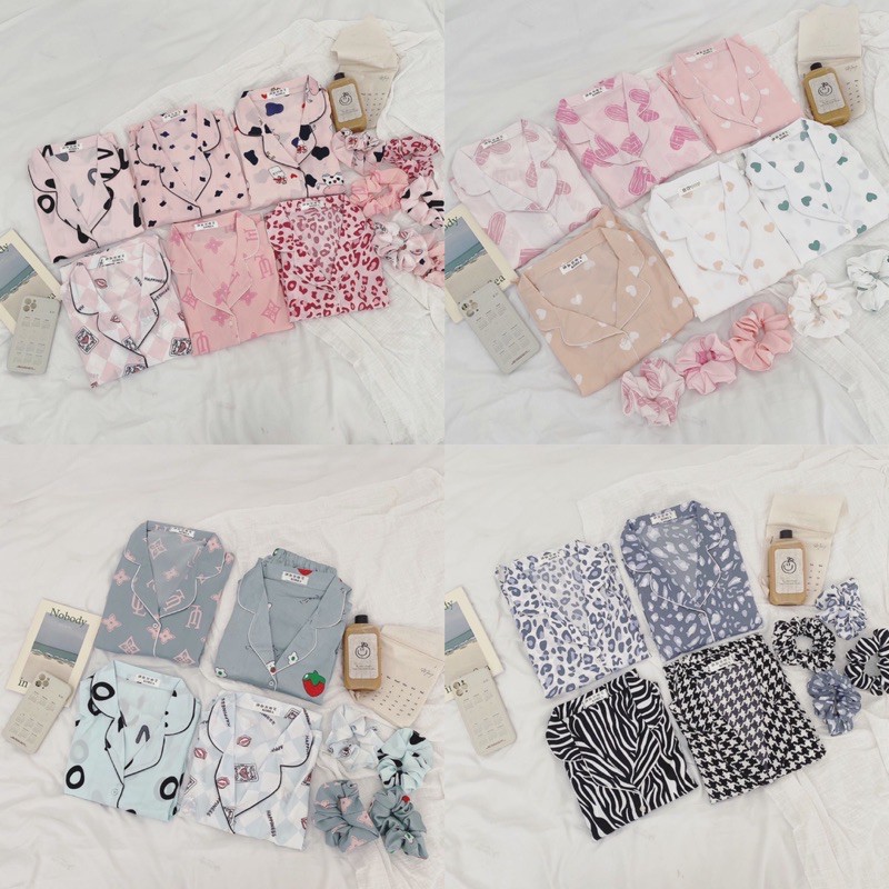[Mã SKAMCLU7 giảm 10% tối đa 50K đơn 0Đ] ĐỒ NGỦ LỤA PIJAMA CUTE TẶNG KÈM SCRUNCHIE (SẴN)