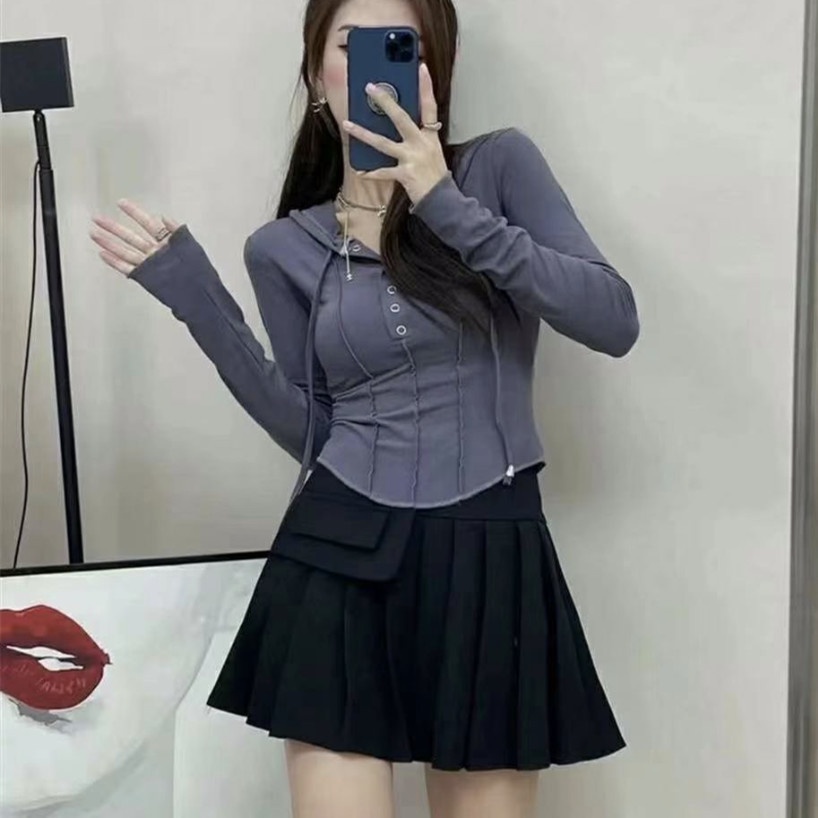 Áo hoodie COZOKC tay dài dáng ôm thời trang dành cho nữ