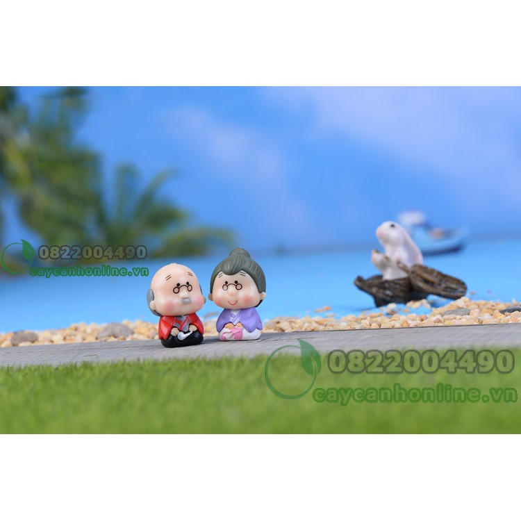 Cặp đôi ông bà già ngồi loại to trang trí tiểu cảnh cây cảnh đồ lưu niệm tượng mini để bàn
