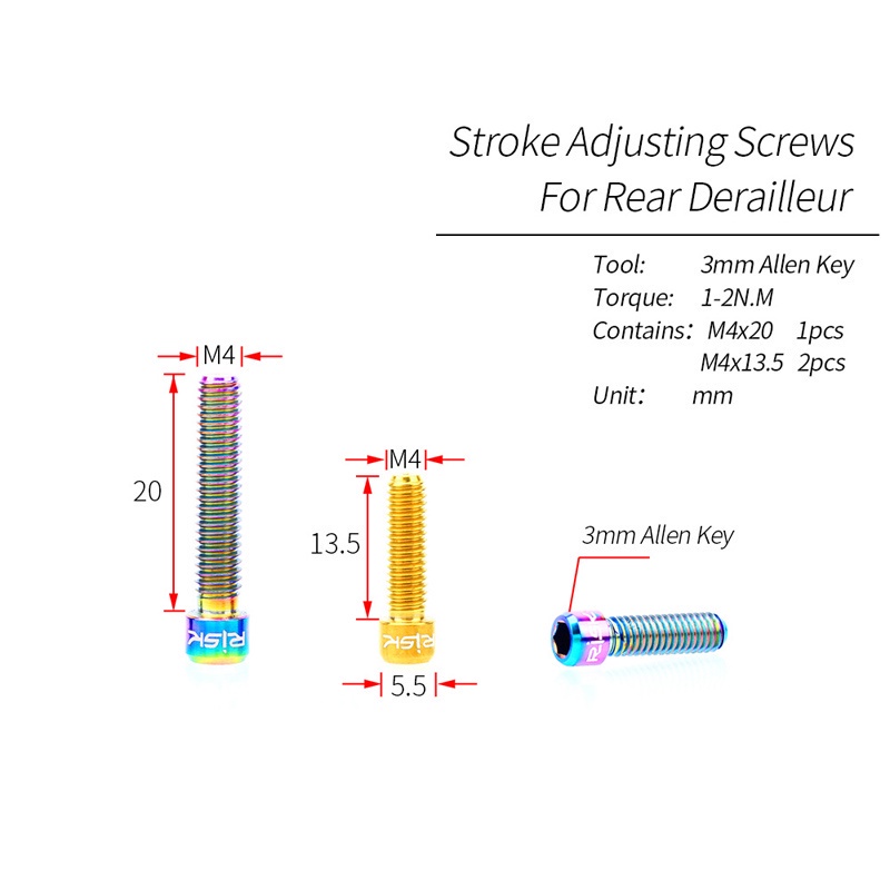 Risk Ốc Vít Điều Chỉnh Chuyển Số Trước Sau Bằng Hợp Kim Titan Cho Xe Đạp Leo Núi M4x13.5 / M4x20mm