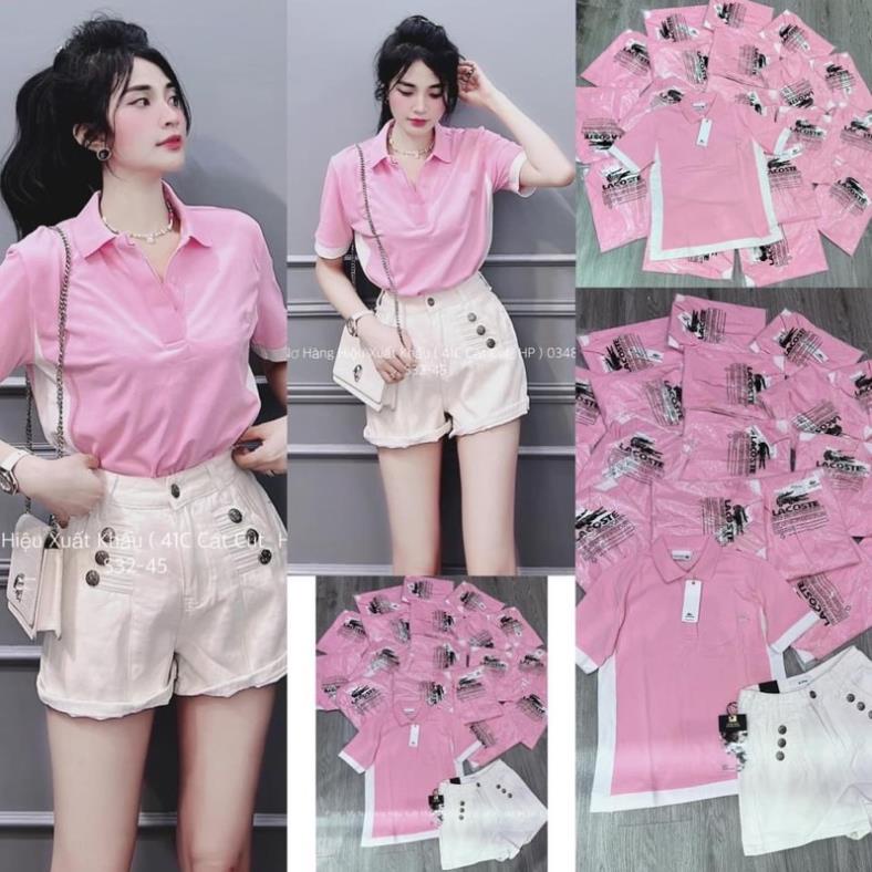 ÁO POLO NỮ LCT HỒNG PHỐI TRẮNG