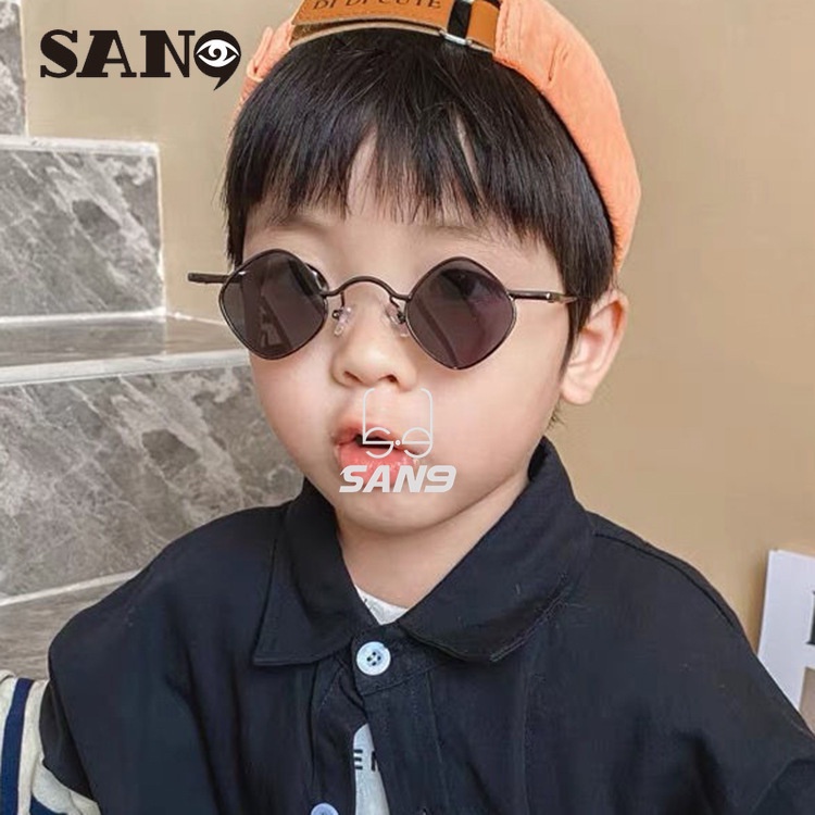 Kính mát thời trang Hàn hip-hop kiểu dáng viên kim cương bất đối xứng gọng kim loại dành cho các bé