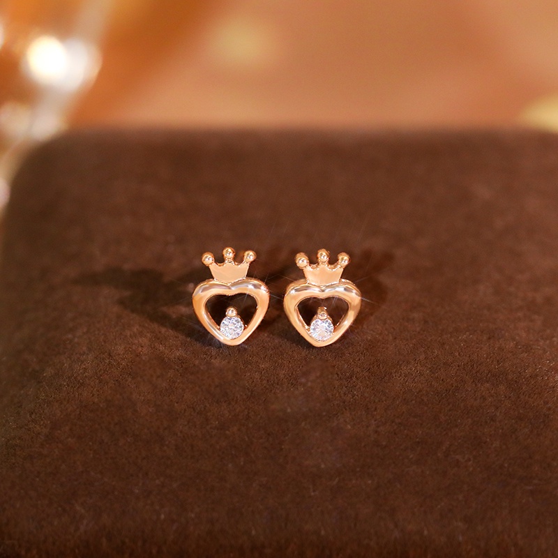 Đôi Bông Tai Mạ Vàng 18K Hình Vương Miện Đính Đá Zircon Thời Trang