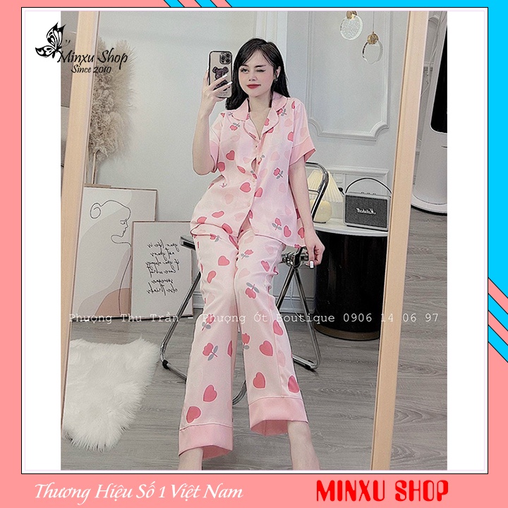 Bộ mặc nhà Pijama  áo ngắn tay quần dài, vải LỤA CAO CẤP QUẦN DÀI - MỀM MỊN - MÁT MẺ - SANG SỊN MỊN