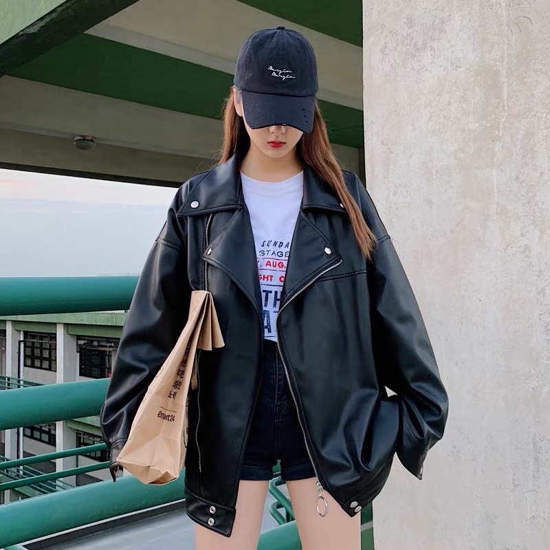 MÃ AK04_ÁO KHOÁC DA NAM NỮ UNISEX CHẤT MỀM DÁNG RỘNG THỜI TRANG THU ĐÔNG