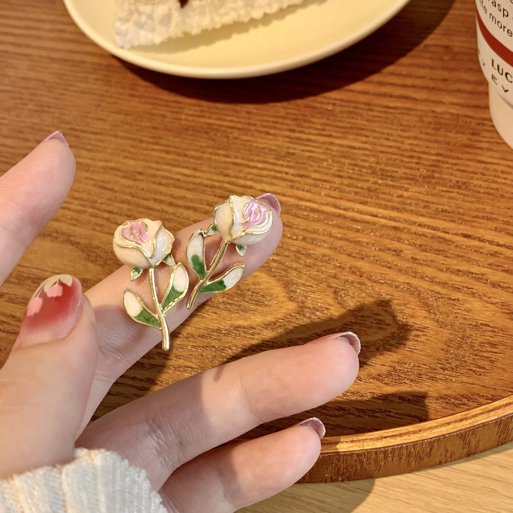 Khuyên Tai Hình Hoa Hồng Tráng Men Tinh Tế Phong Cách Retro 2022