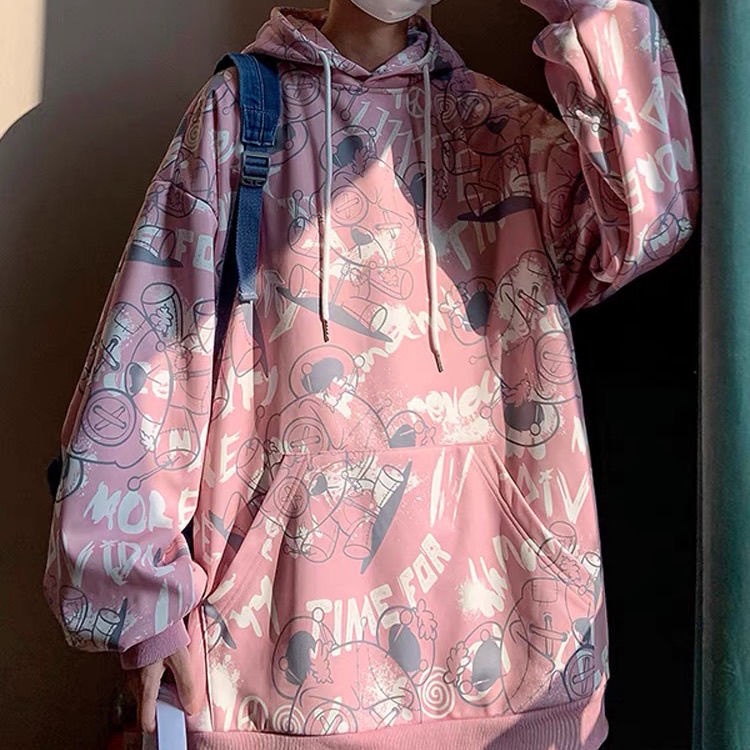 Áo hoodie Dáng Rộng Oversize In Họa Tiết Graffiti Thời Trang Cho Nam