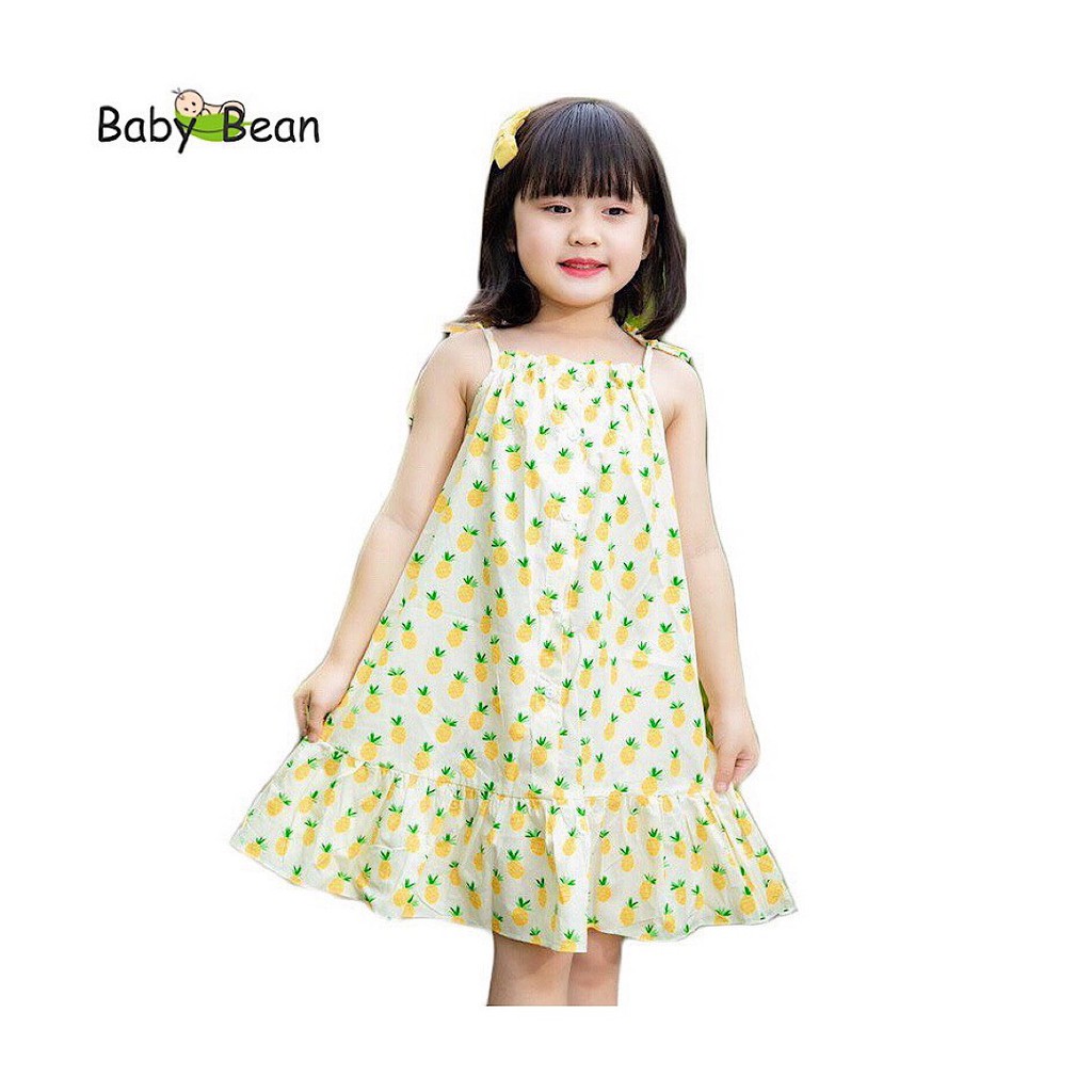 [MÃ THƯƠNG HIỆU YÊU THÍCH Voucher giảm 10%] Đầm Cotton Cột Dây Vai Họa Tiết Quả Dứa Bé Gái BabyBean